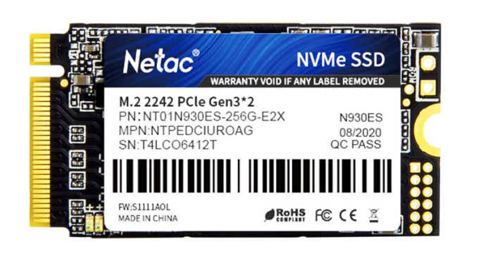 SSD накопитель NETAC N930ES NT01N930ES-256G-E2X 256ГБ, M.2 2242, PCIe 3.0 x2,  NVMe,  M.2
