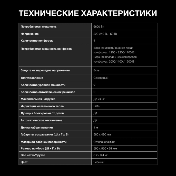 Варочная поверхность Hyundai HHE 6673 BG черный