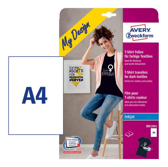 Термотрансфер Avery Zweckform MD1003, A4, для струйной печати, 4л, белый, покрытие матовое