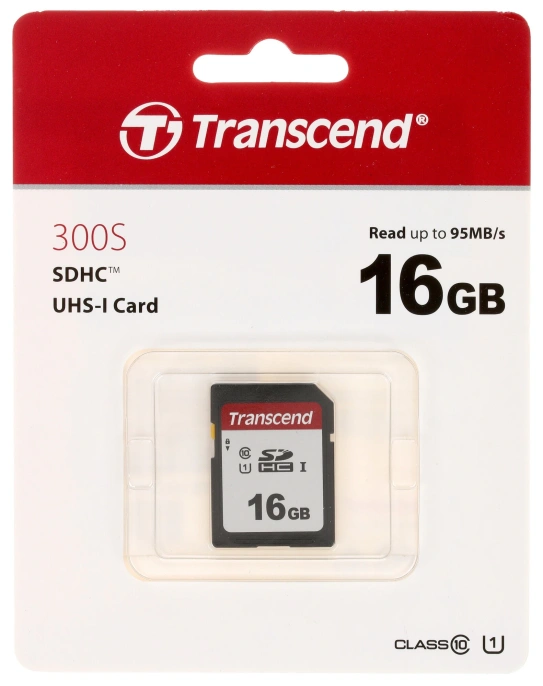 Карта памяти SDHC UHS-I U1 Transcend 16 ГБ, 95 МБ/с, Class 10, TS16GSDC300S, 1 шт., без адаптера