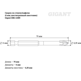 Сверло по стеклу/кафелю 6 мм; шестигранный хвостовик Gigant DBG 11089