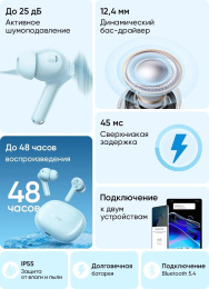 Наушники REALME Buds T200x, Bluetooth, внутриканальные, синий [6941764471917]