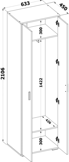 Шкаф для одежды Сокол ШО-350 прямой 633x450x2106мм дуб сонома 00-00016334