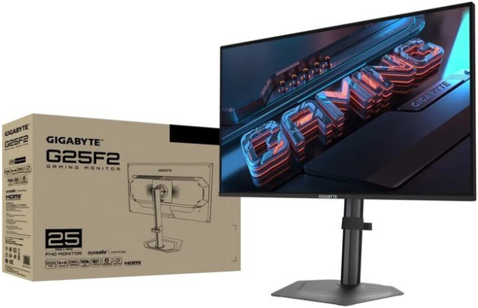 Монитор Gigabyte 24.5" G25F2 (20VM0-G25F2BM-1EKS) (16:9, IPS, 200Hz, FreeSync, HAS, 2xHDMI, DisplayPort, speakers, цвет черный, БП встроенный, кабель HDMI, гарантия 3 года)