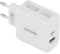 Сетевое зарядное устройство Digma DGW3D,  USB-A,  USB-C, 30Вт, 3A, белый [dgw3d0f110wh]