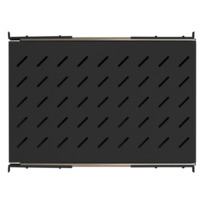 Полка выдвижная 19" ExeGate ECSS-FS1000-B (перфорированная, глубина 650мм, крепление 19" 1U, для напольных шкафов и стоек глубиной 800мм/1000мм, нагрузка до 40кг, цвет черный RAL 9004) EX301148RUS