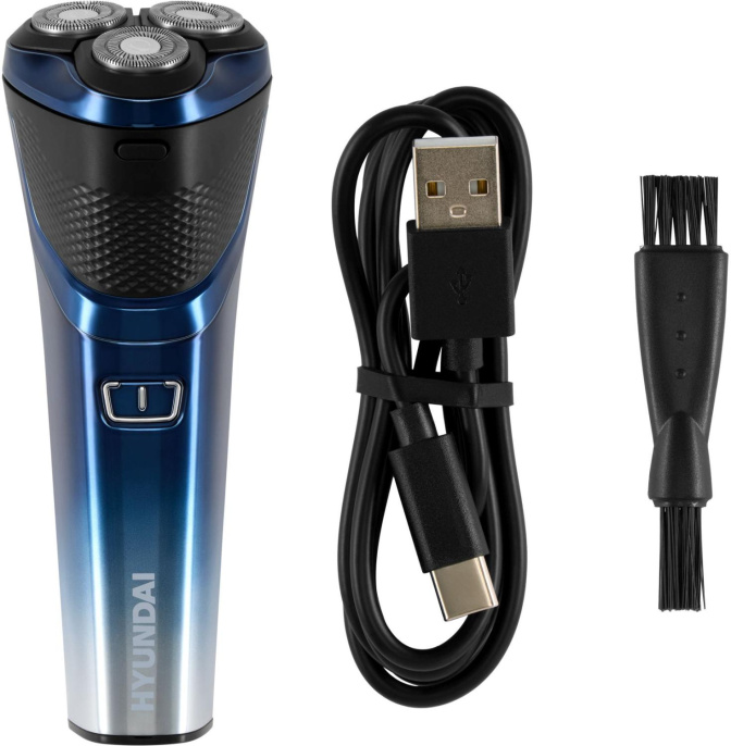 Бритва роторная Hyundai H-SH8089 реж.эл.:3 питан.:аккум. голубой/черный