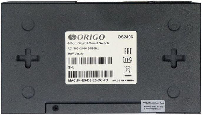 Управляемый коммутатор 2-го уровня Origo OS2406/A1A настольный/настенный, матрица 12 Гбит/с, 8.9 Mpps, 6xGbit