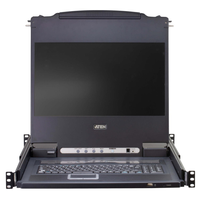 8-портовый KVM-переключатель с ЖК-дисплеем Slideaway/ATEN/ 17.3" 8-Port PS/2-USB VGA Single Rail LCD KVM Switch (CL5708MW)