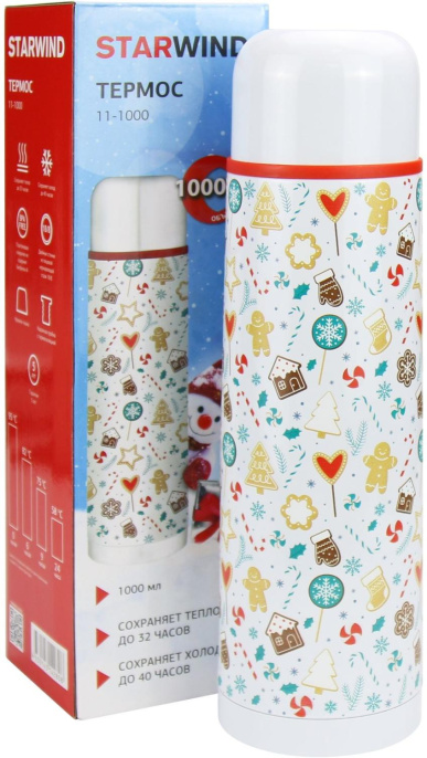 Термос StarWind 11-1000, 1л, белый/ рисунок