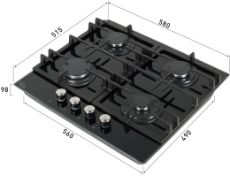 Газовая варочная панель OASIS P-GEB,  4 конфорки,  закаленное стекло,  черный