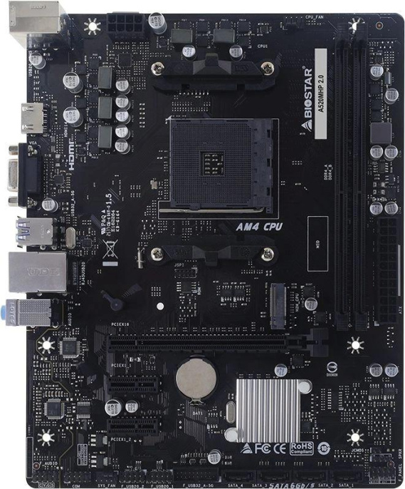 Материнская плата Biostar A520MHP 2.0 Soc-AM4 AMD A520 2xDDR4 mATX AC`97 8ch 7.1 GbLAN RAID+VGA+HDMI