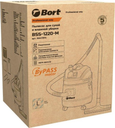 Строительный пылесос Bort BSS BSS-1220-M 1200Вт (уборка: сухая/сбор воды/выдув) синий