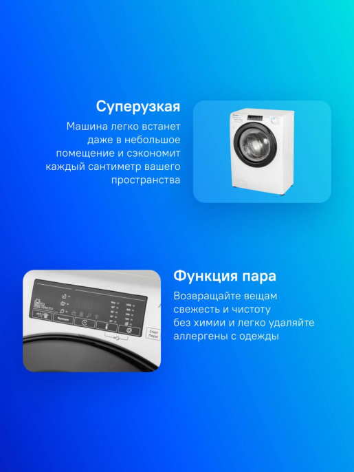 Стиральная машина суперузкая Candy Smart Pro CSO34 106TB1/2-07, с фронтальной загрузкой, 6кг, 1000об/мин, с паром