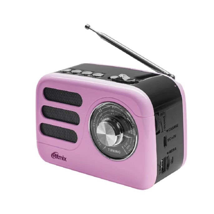 RITMIX RPR-033 PINK {Радиоприёмник порт 3хдиапазонный FM/AM/SW, Bluetooth v.5.3, воспр. с USB и с карт памяти micro SD до 32Gb , динамик 52мм 5 Вт 4 Ом}