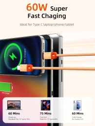 Кабель USB CABLETIME CUP4H (CT-CM60-PBW1) черный, 1 м, 60 Вт