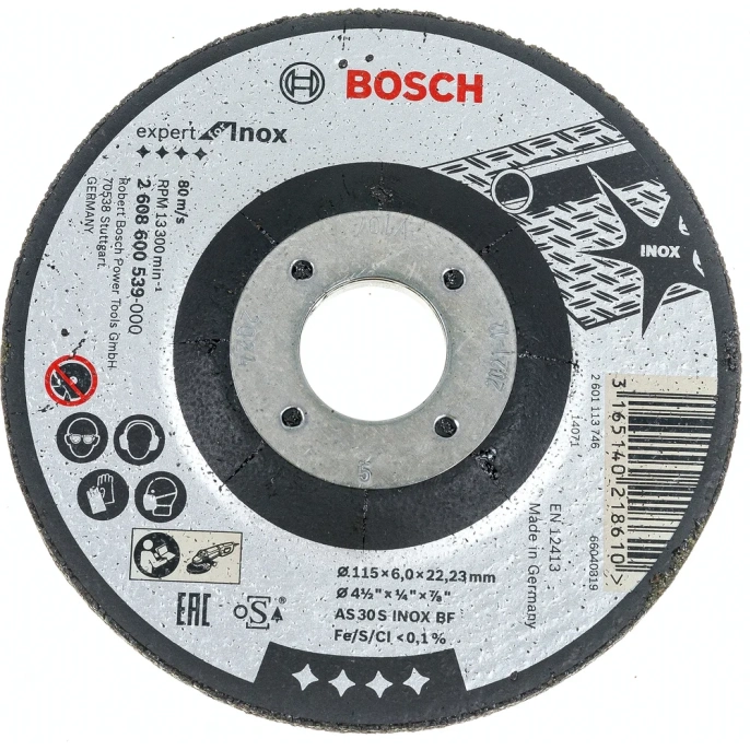 Круг обдирочный по нержавеющей стали для УШМ 115х22,2х6 мм BOSCH 2.608.600.539