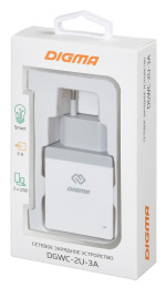 Сетевое зарядное устройство Digma DGWC-2U-3A-WG,  2xUSB-A,  15.5Вт, 3.1A, белый