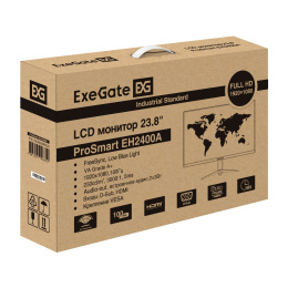 Монитор с аудио 23.8" 100 Гц ExeGate ProSmart EH2400A (VA LED Grade A+, FHD, 1920x1080@100Гц, 16:9, 250cd/m2, 4000:1, 178°/178°, 5ms, audio-out, Speakers, D-Sub, HDMI, FreeSync, Low Blue Light, кабель HDMI 1.5м, VESA, регулировка наклона (tilt), черный) E