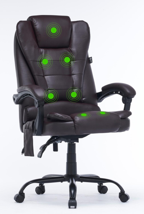 Кресло Cactus CS-CHR-OC03M-BR с вибромассажем темно-коричневый экокожа с подголов. крестов.