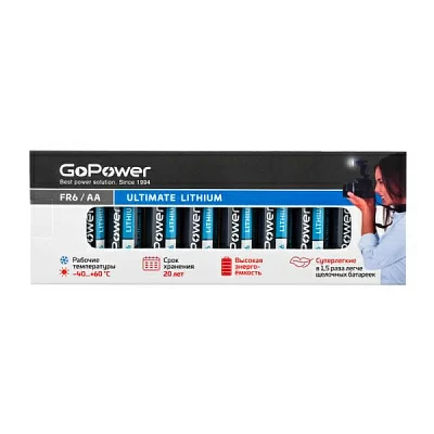 Батарейка GoPower FR6 AA BOX10 Lithium 1.5V Батарейка GoPower FR6 AA BOX10 Lithium 1.5V