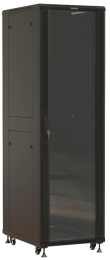 Шкаф серверный Hyperline TTBR-4261-AS-RAL9004 напольный 42U 600x1000мм пер.дв.стекл задн.дв.спл.стал.лист 2 бок.пан. 800кг черный 910мм 128.2кг 2055мм IP20 сталь