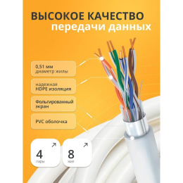 Кабель витая пара Bion BCL-F5451-101 F/UTP, кат.5e, 4x2x0,51мм AWG 24, CCA, одножильный, PVC, для внутренней прокладки, 305м, серый