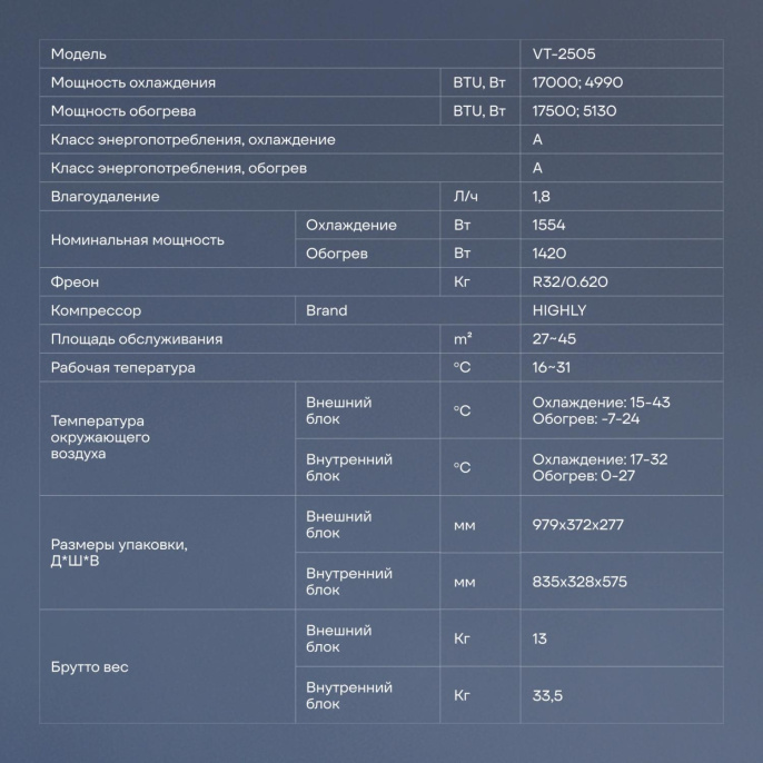 Сплит-система Vitek VT-2505 белый
