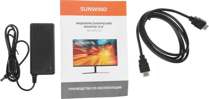 Монитор SunWind 23.8" SM-24FI223 черный IPS LED 5ms 16:9 HDMI матовая 250cd 178гр/178гр 1920x1080 100Hz VGA DP FHD 3.0кг SM24SB02