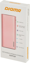 Мобильный аккумулятор Digma DGPF20F 20000mAh QC3.0/PD3.0 22.5W 3A 2xUSB-A/USB-C розовый DGPF20F22APN