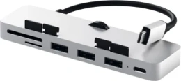 USB-концентратор Satechi Aluminum Type-C Clamp Hub Pro для new 2017 iMac и iMac Pro. Интерфейс USB-C. 3 разъема USB 3.0, 1 разъем USB-C, слоты для карты памяти SD, Micro SD. Цвет серебряный.