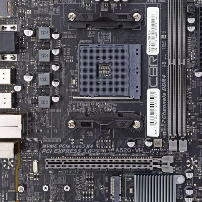 CBR A520 { Chipset A520, Socket AM4, 2*DDR4, mATX, VGA+HDMI, 1*PCIEx16,1*PCIEx1,1*M.2 NVME & SATA , 4*SATA3, 2*USB2.0 + 4*USB3.0, LAN 1Gb}
