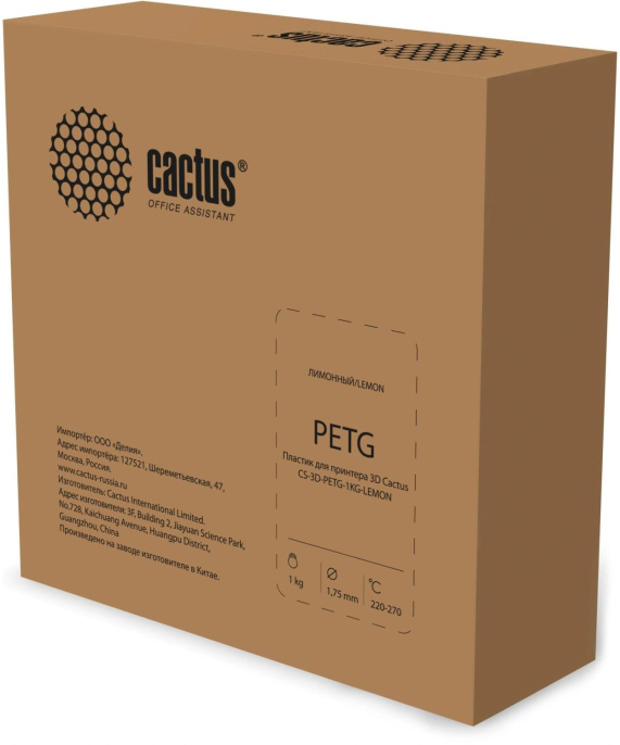 Пластик для принтера 3D Cactus CS-3D-PETG-1KG-LEMON PETG d1.75мм 1кг L316м 1цв.