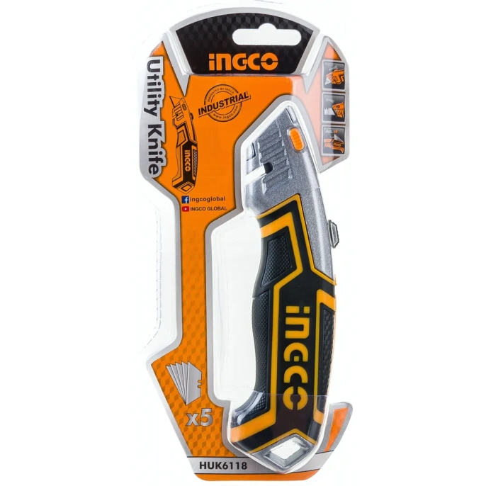 Универсальный нож INGCO 180х61х19 мм 5 лезвий INDUSTRIAL HUK6118