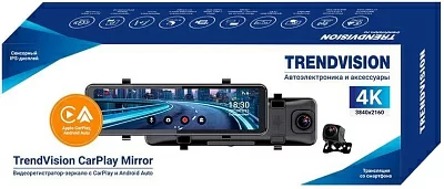 Видеорегистратор TrendVision TVCPM CarPlay Mirror черный 2Mpix 2160x3840 2160p 150гр. MSTAR 8826