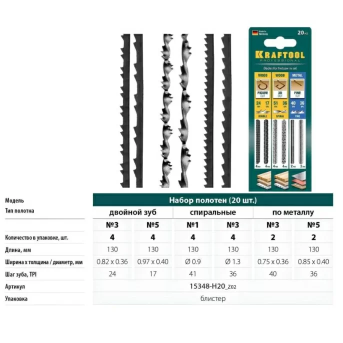 Набор пилок универс. Kraftool 15348-H20_z02 20пред. (лобзики)