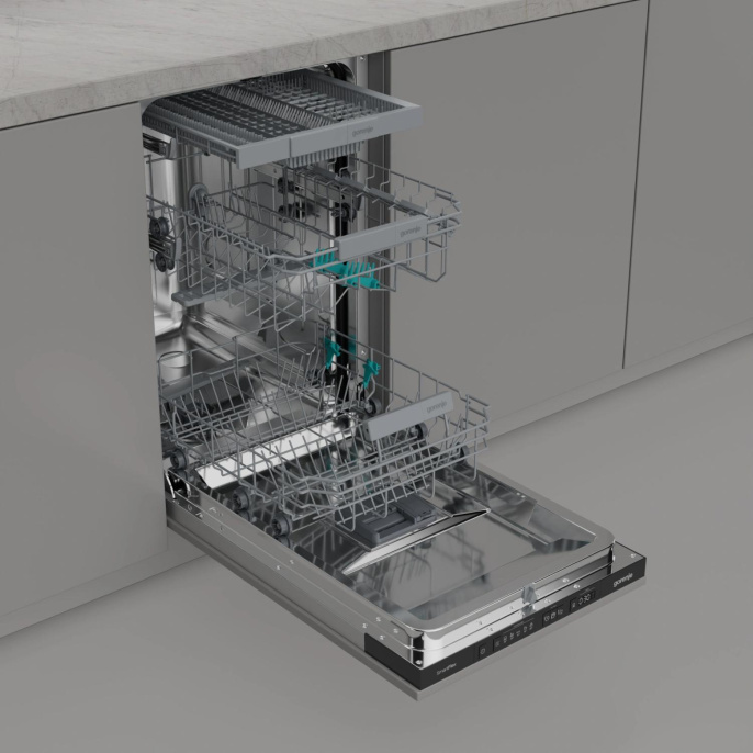 Встраиваемая посудомоечная машина Gorenje GV563C10,  узкая, ширина 44.8см, полновстраиваемая, загрузка 10 комплектов, нержавеющая сталь