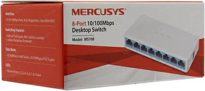Mercusys MS108 8-портовый 10/100 Мбит/с настольный коммутатор, 8 портов RJ45 10/100 Мбит/с, пластиковый корпус