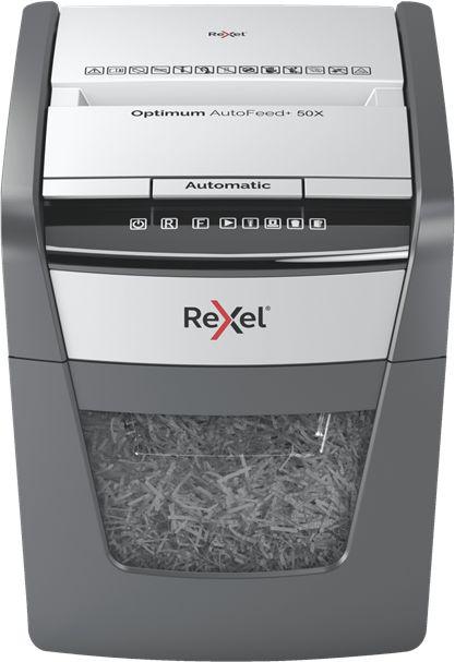 Уничтожитель бумаг Rexel Optimum AutoFeed 50X, с автоподачей, P-4, 4х28 мм, 50 лист. одновременно, 20л [2020050xeu]