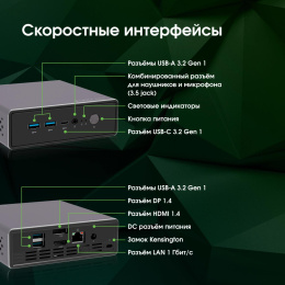 Неттоп Digma Pro Minimax U1 i5 1235U 1.3 16Gb SSD512Gb Iris Xe Windows 11 Pro GbitEth WiFi BT 60W темно-серый/черный DPP5-ADXW05