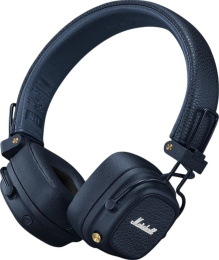 Наушники Marshall Major V Midnight Blue 1008144 беспроводные, время работы: 100+ часов, интерфейсы: Bluetooth 5.3, разъем 3.5 мм, кодек: SBC, AAC, LC3, элементы управления: ручка, кнопка M, особенности: складная конструкция, беспроводная зарядка, кабел