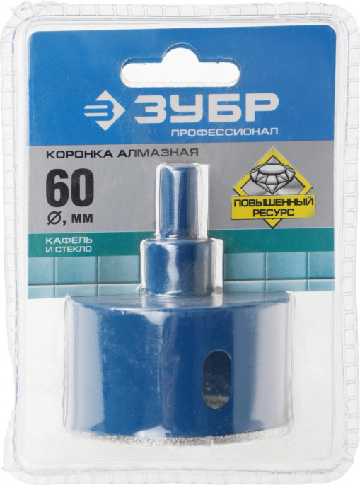 Коронка Зубр 29850-60,  по кафелю/стеклу,  60мм,  трехгранный,  1шт