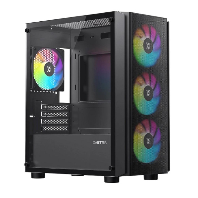 XASTRA Корпус A402M 4FRGB Black mATX/Mesh/full-size TG/4x120mm FRGB fans/ A402M-4FC12F-BK