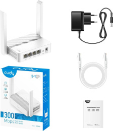 Маршрутизатор CUDY WR300 N300 Wi-Fi Router, Chipset MediaTek, 802.11b/g/n,300Mbps at 2.4GHz, 4 Ч 10/100Mbps Ports, 2 Ч 5dBi fixed antennas, WiFi router/AP/ Repeater/WISP Mode, Guest network, WPS, DDNS, VPN Client, IPv6, Cudy APP