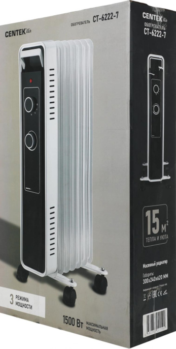 Масляный радиатор CENTEK CT-6222-7, 1500Вт, 7 секций, 3 режима, белый