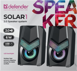 Колонки 2.0 Defender Solar 1 6Вт, подсветка, питание от USB 65401