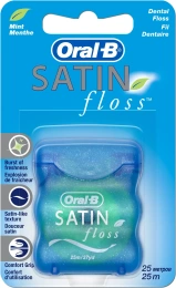 Зубная нить Oral-B Satin Floss 25м для взрослых, действие: очищающее, мятная, вощеный