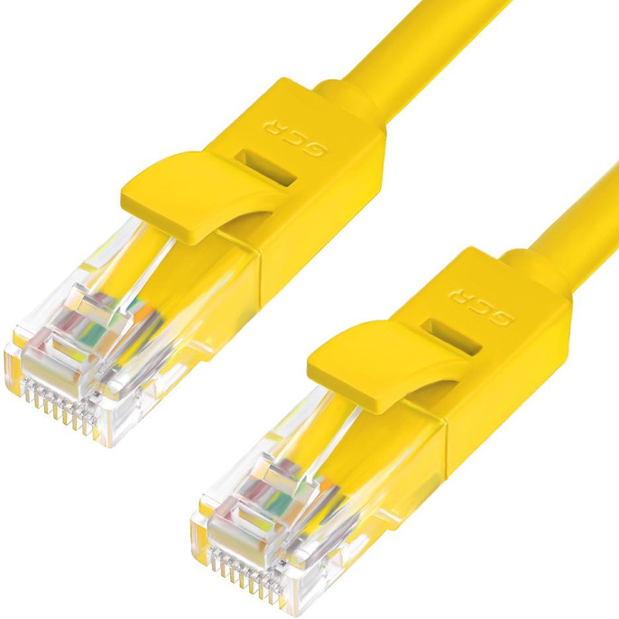 Greenconnect Патч-корд прямой 1.0m, UTP кат.5e, желтый, позолоченные контакты, 24 AWG, литой, GCR-LNC02-1.0m, ethernet high speed 1 Гбит/с, RJ45, T568B