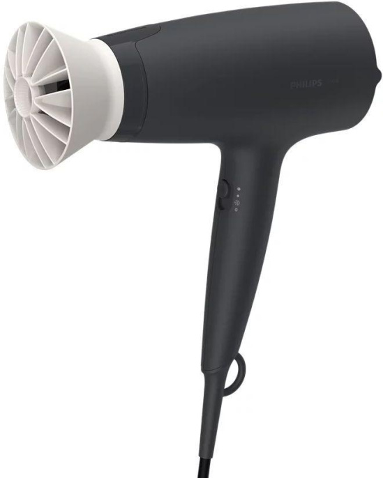 Фен Philips, мощность 1600 Вт, 3 скорости, холодный вохдух, 2 насадки, диффузор, цвет черный
