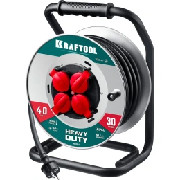 Силовой удлинитель на стальной катушке KRAFTOOL КГ 3х2.5 30м 4000Вт IP44, HEAVY DUTY 55086-30_z01
